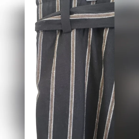 J. Jill Emilie Linen Stretch Paperbag Waist Black Stripe Petite Crop Pants - Picture 8 of 11